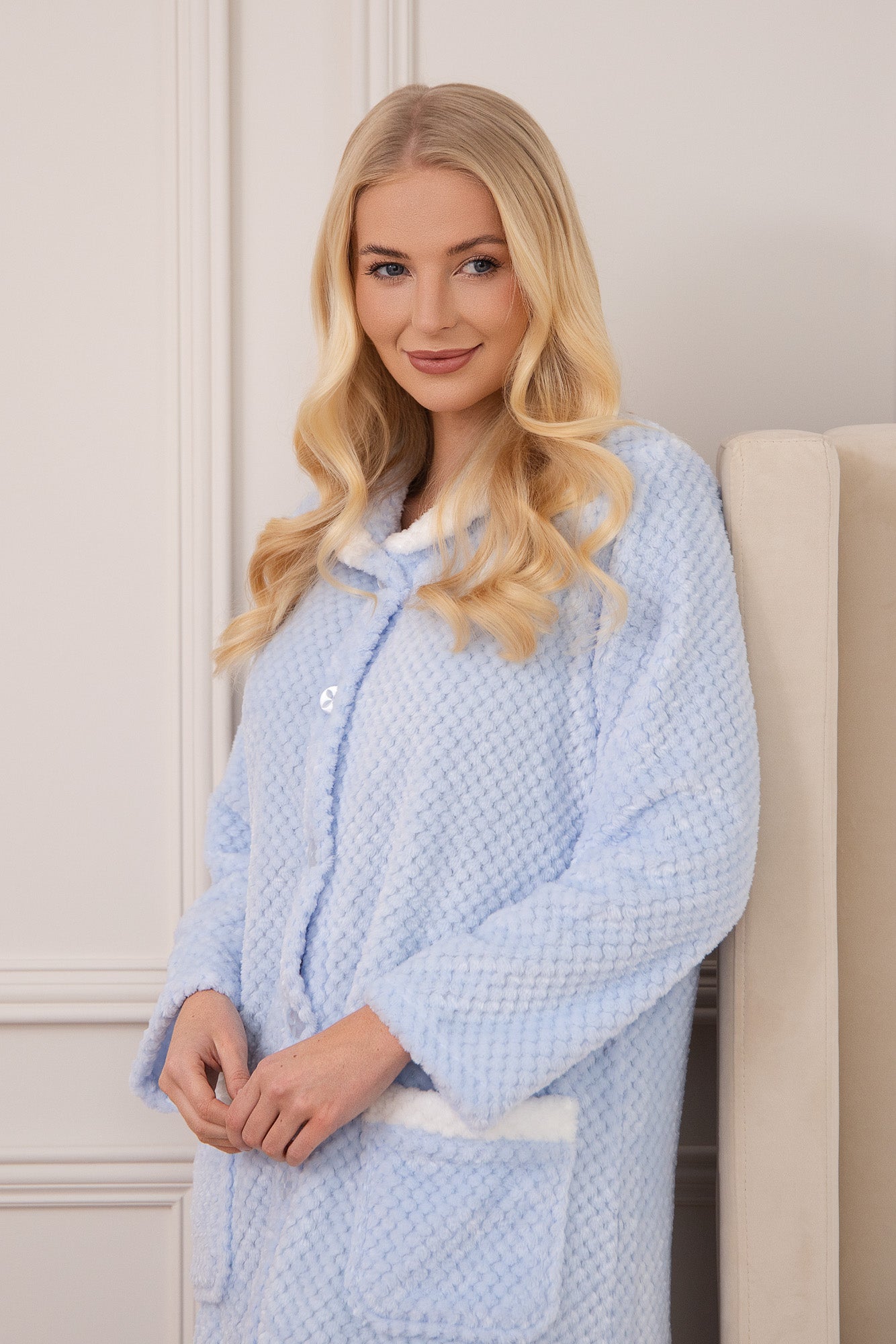 Camille Women's Supersoft Fleece Button Front Housecoat with Pockets