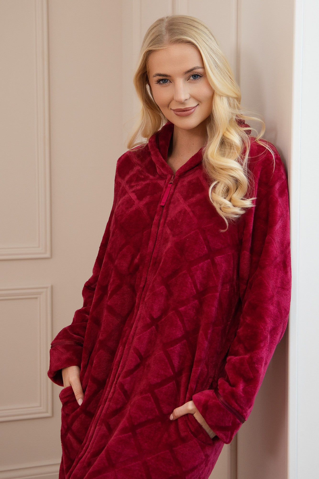 Camille Women's Housecoat Fleece Zip Robe with Inseam Pockets