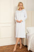 Camille Women's Light Blue Long Sleeve Nightdress with Embroidery & Buttons