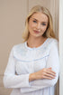 Camille Women's Light Blue Long Sleeve Nightdress with Embroidery & Buttons