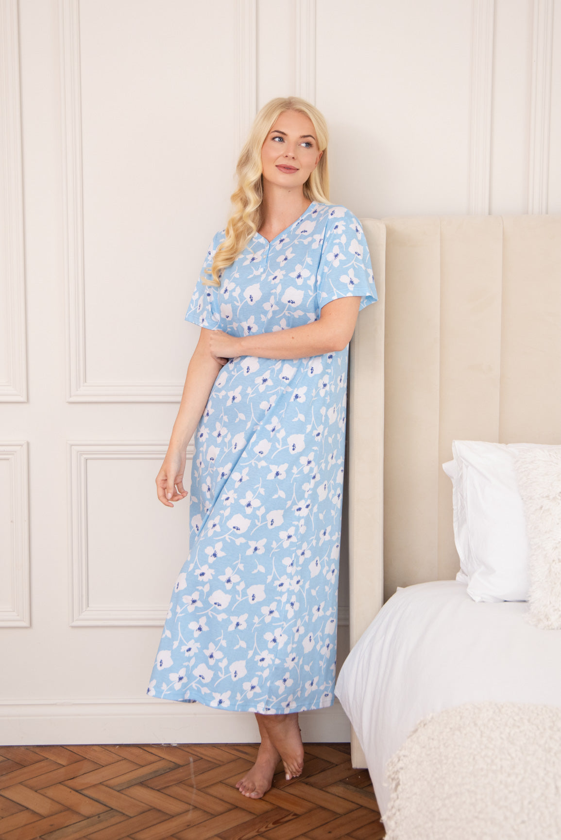 Womens 100% Organic Cotton Classic Full Length Short Sleeved Nightdress