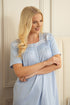 Womens 100% Cotton Blue Short Sleeve White Polka Dot Nightdress