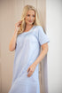 Womens 100% Cotton Blue Short Sleeve White Polka Dot Nightdress