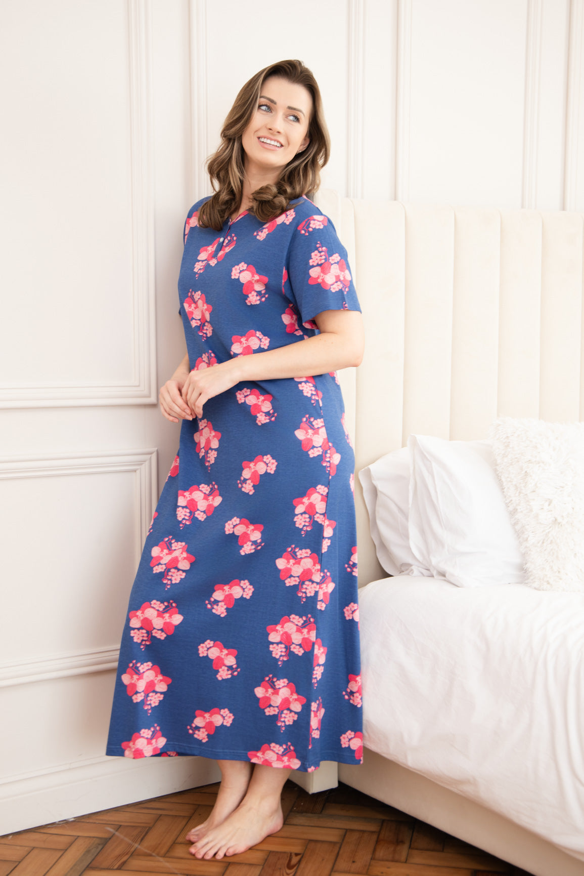 Womens 100% Organic Cotton Classic Full Length Short Sleeved Nightdress