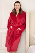 Camille Women's Supersoft Fleece Ribbed Collar Robe