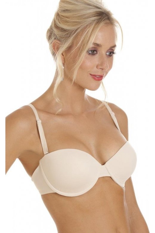 Womens Underwired Beige Bandeau Cup T-Shirt Multiway Strapless Everyday Bra