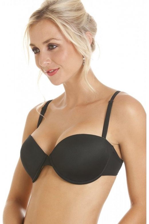 Womens Underwired Black Bandeau Cup T-Shirt Multiway Strapless Everyday Bra