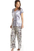 Camille Women's Pyjama Set Grey Floral Print Short Sleeve Satin Nightwear