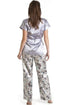 Camille Women's Pyjama Set Grey Floral Print Short Sleeve Satin Nightwear