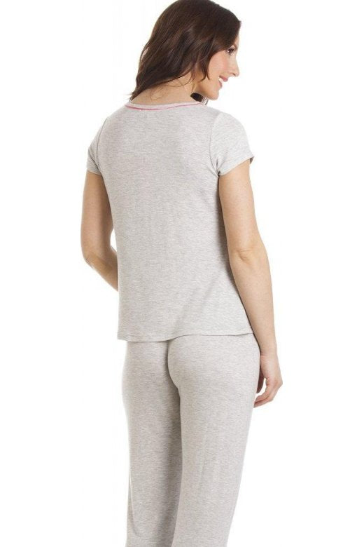 Grey Short Sleeve Zebra Motif Full Length Pyjama