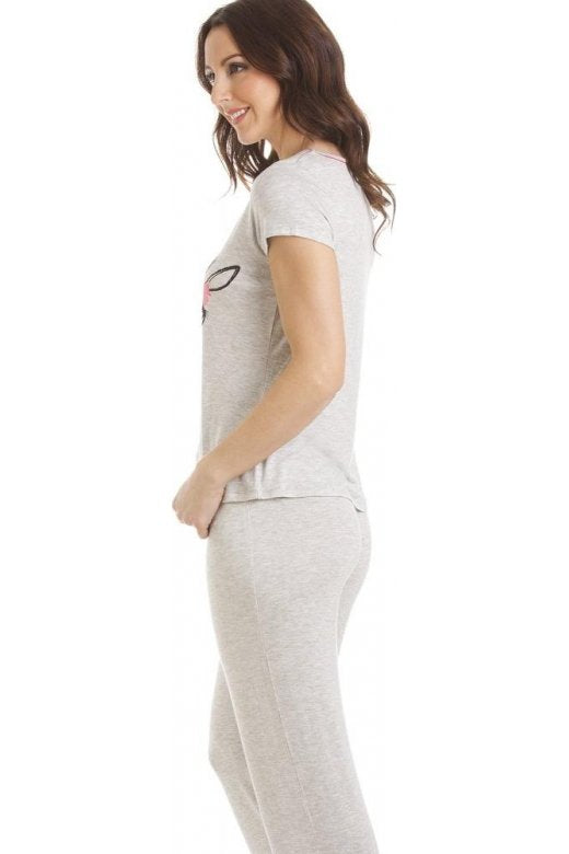 Grey Short Sleeve Zebra Motif Full Length Pyjama