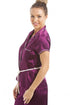 Camille Women's Belted Pyjama Set Dark Purple Short Sleeve Satin Nightwear