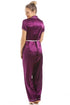 Camille Women's Belted Pyjama Set Dark Purple Short Sleeve Satin Nightwear