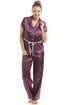 Purple Short Sleeve Belted Satin Pyjama Set