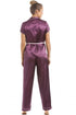 Purple Short Sleeve Belted Satin Pyjama Set