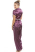 Purple Short Sleeve Belted Satin Pyjama Set