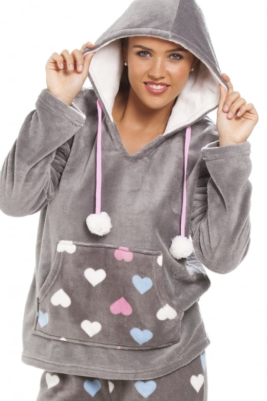 Multi Coloured Heart Print Supersoft Grey Pyjama Set