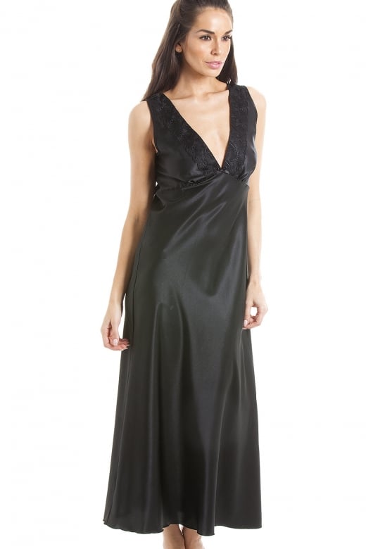 Luxury Black Lace Satin Chemise