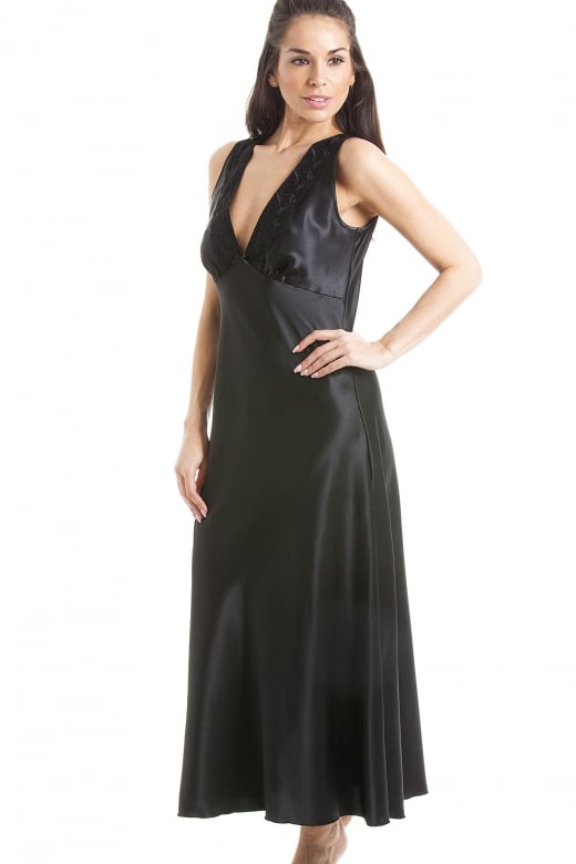 Luxury Black Lace Satin Chemise