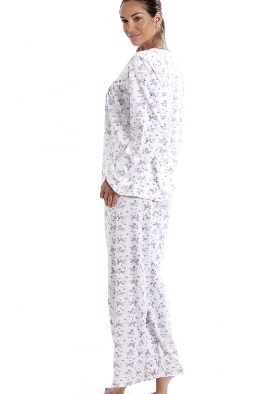 Classic Cotton Jersey Lilac Floral Print Pyjama Set