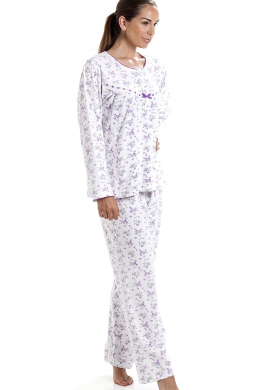 Classic Cotton Jersey Lilac Floral Print Pyjama Set