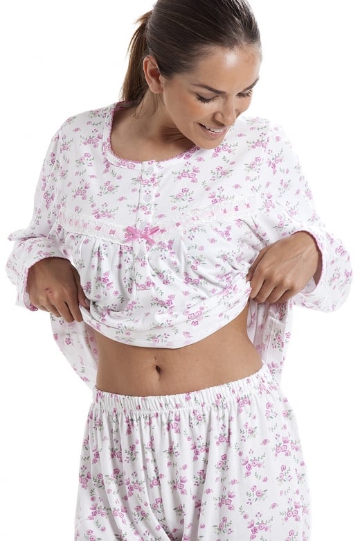 Classic Jersey Cotton Pink Floral Print Pyjama Set