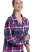 Navy Checkered Long Sleeve Button Front Nightshirt