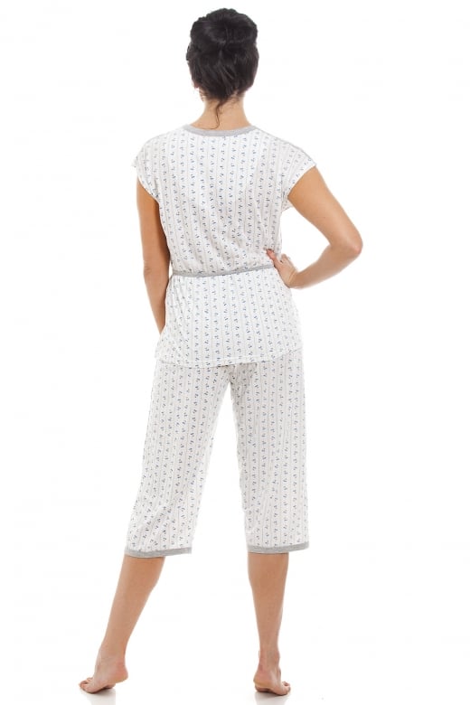 Ladies Short Sleeve Cropped Bottoms Pyjama Set