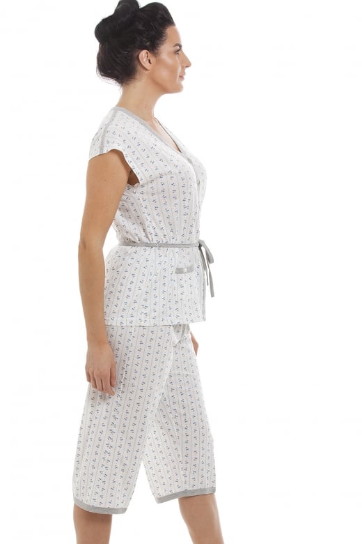 Ladies Short Sleeve Cropped Bottoms Pyjama Set
