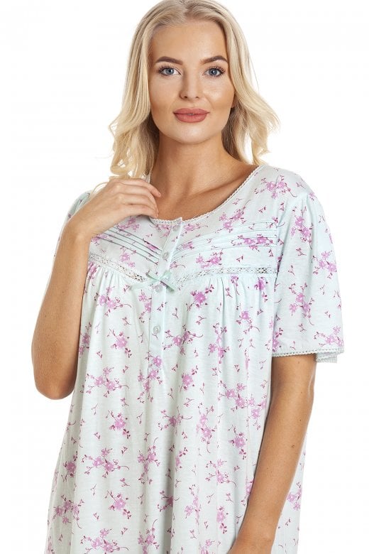 Womens PolyCotton Short Sleeve Floral Nightdresses