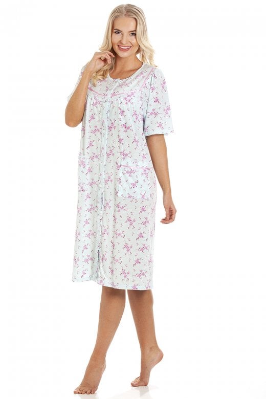 Womens Short Sleeve Button Up Floral Nightdresses