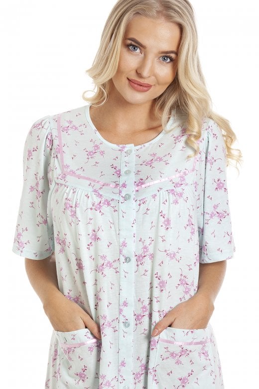 Womens Short Sleeve Button Up Floral Nightdresses