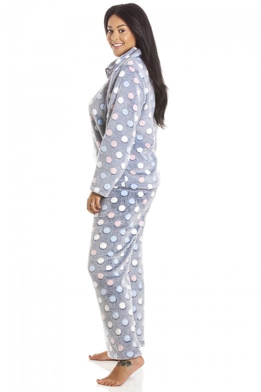 Camille Women's Pyjama Set Grey Multi Coloured Spot Print Soft Nightwear