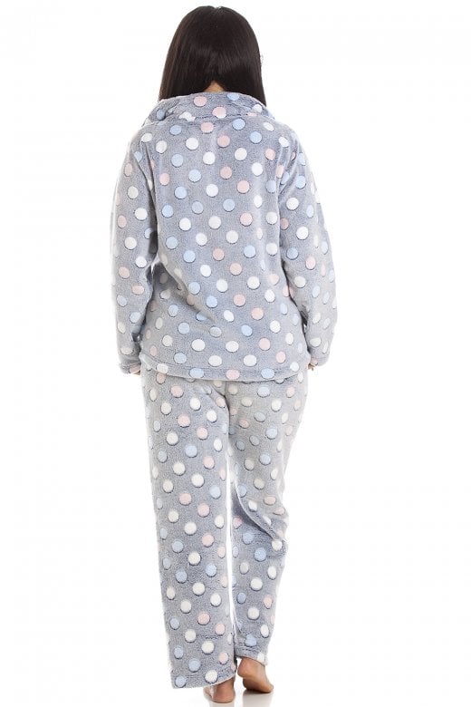 Camille Women's Pyjama Set Grey Multi Coloured Spot Print Soft Nightwear