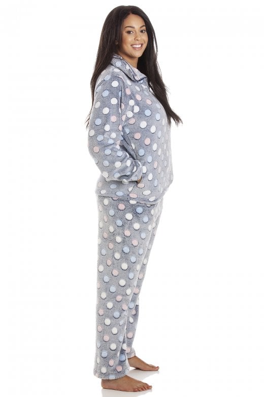 Camille Women's Pyjama Set Grey Multi Coloured Spot Print Soft Nightwear