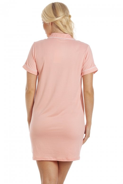 Womens Short Sleeve Plain Button Up Nightshirts