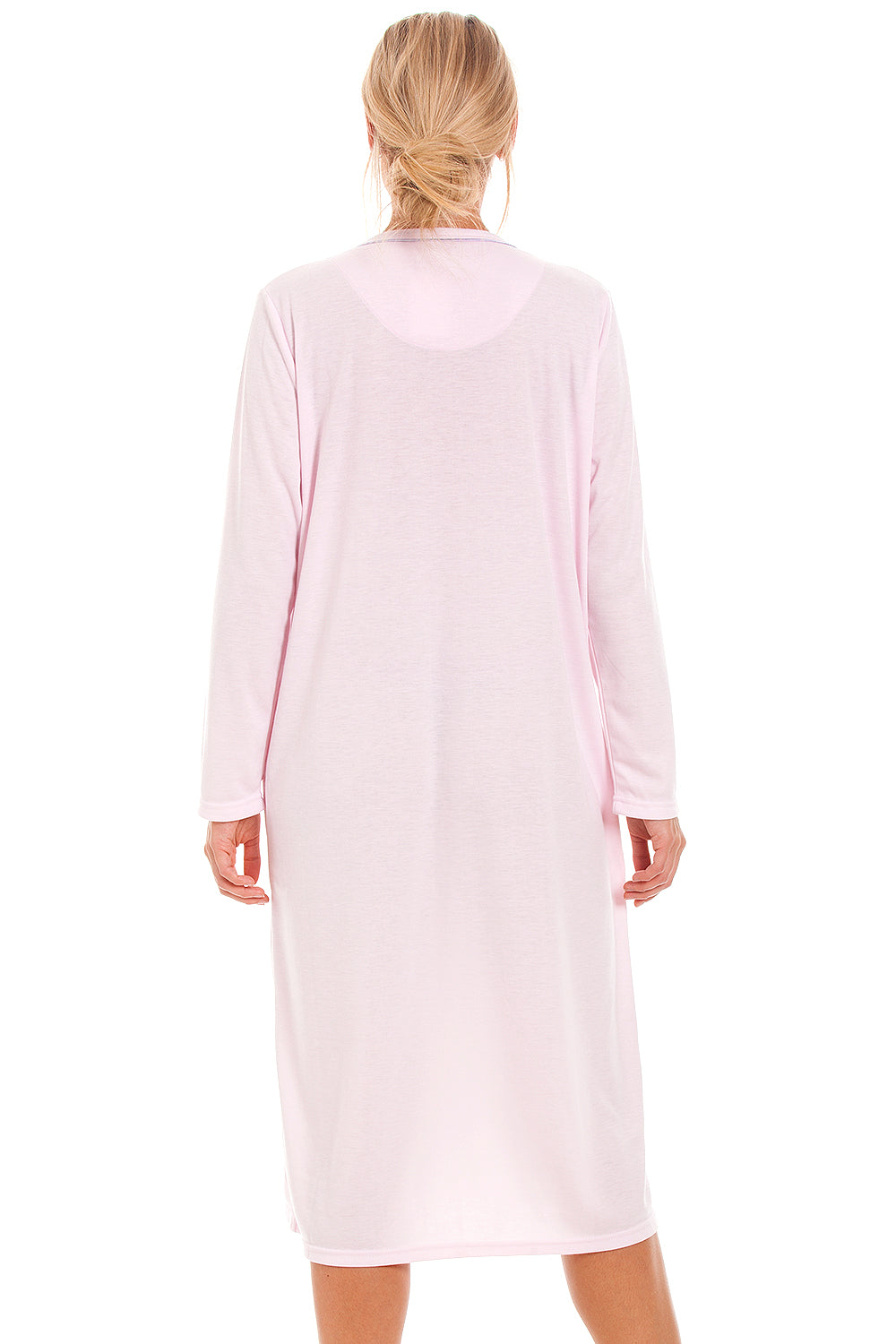 Camille Women's Light Blue Long Sleeve Nightdress with Embroidery & Buttons