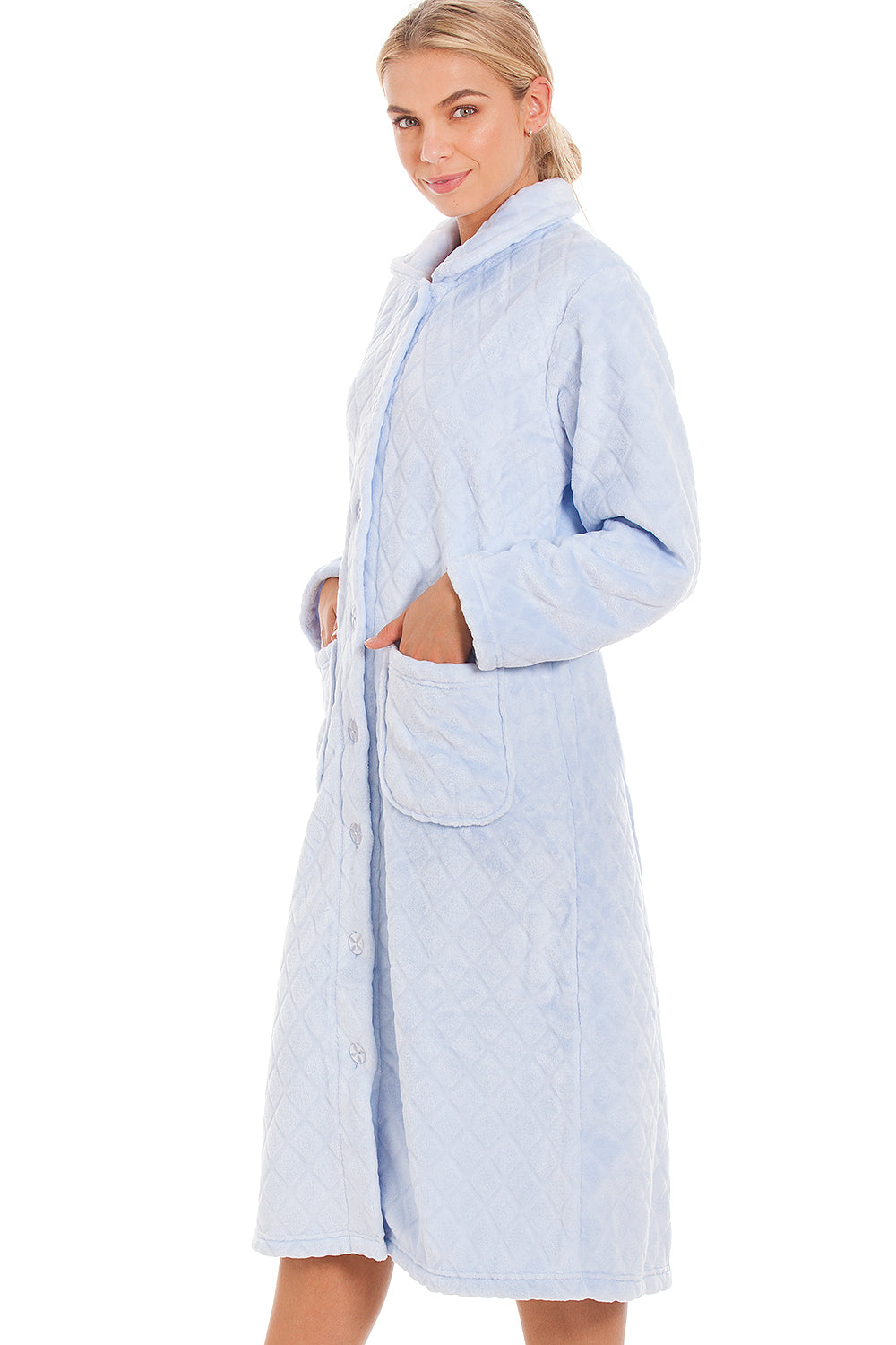 Womens Supersoft Button Front Diamond Print Housecoat
