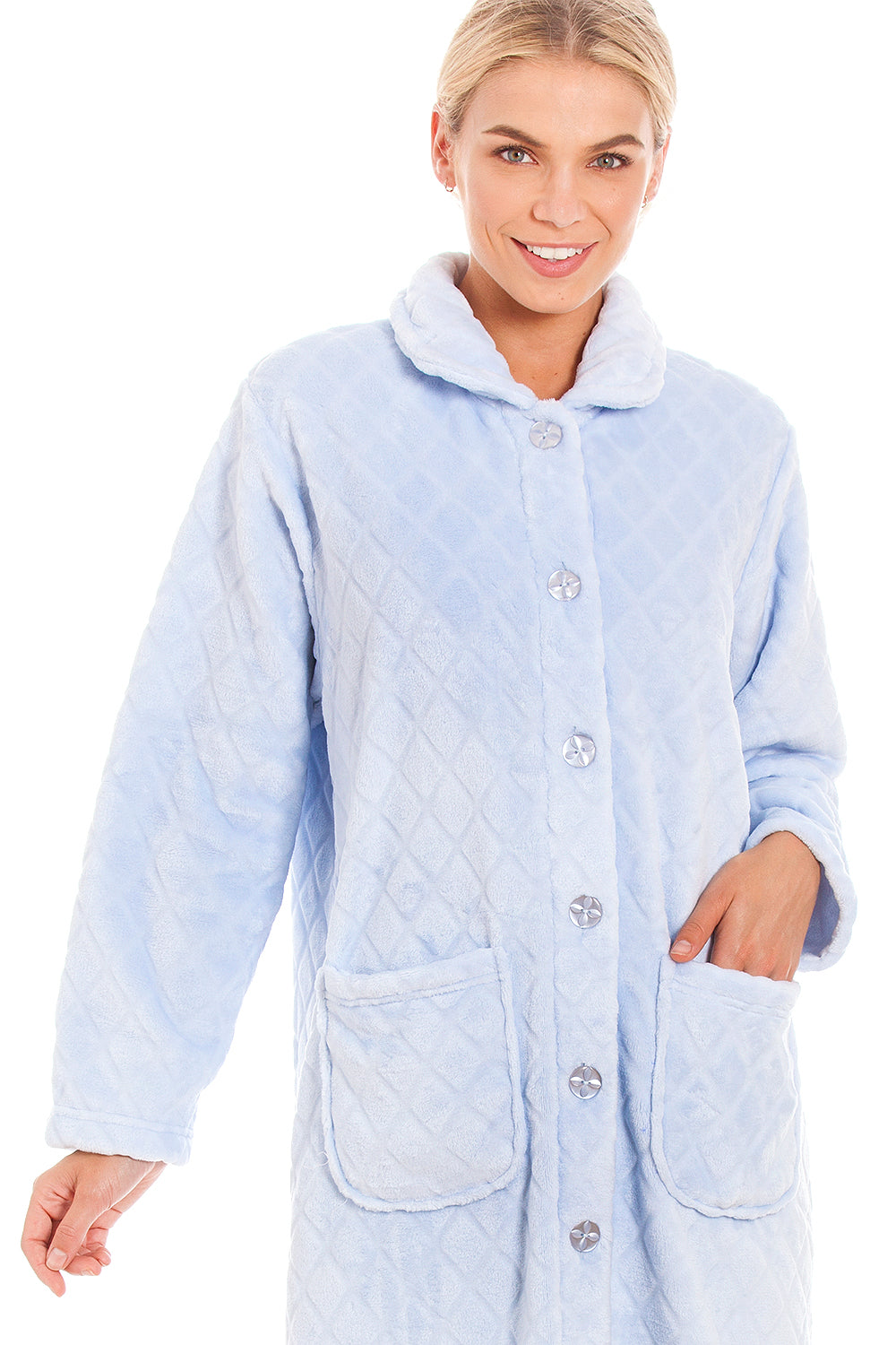 Womens Supersoft Button Front Diamond Print Housecoat