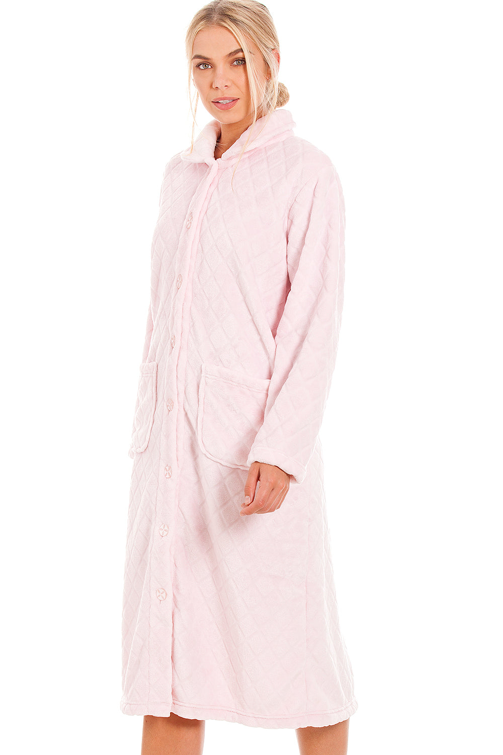 Womens Supersoft Button Front Diamond Print Housecoat