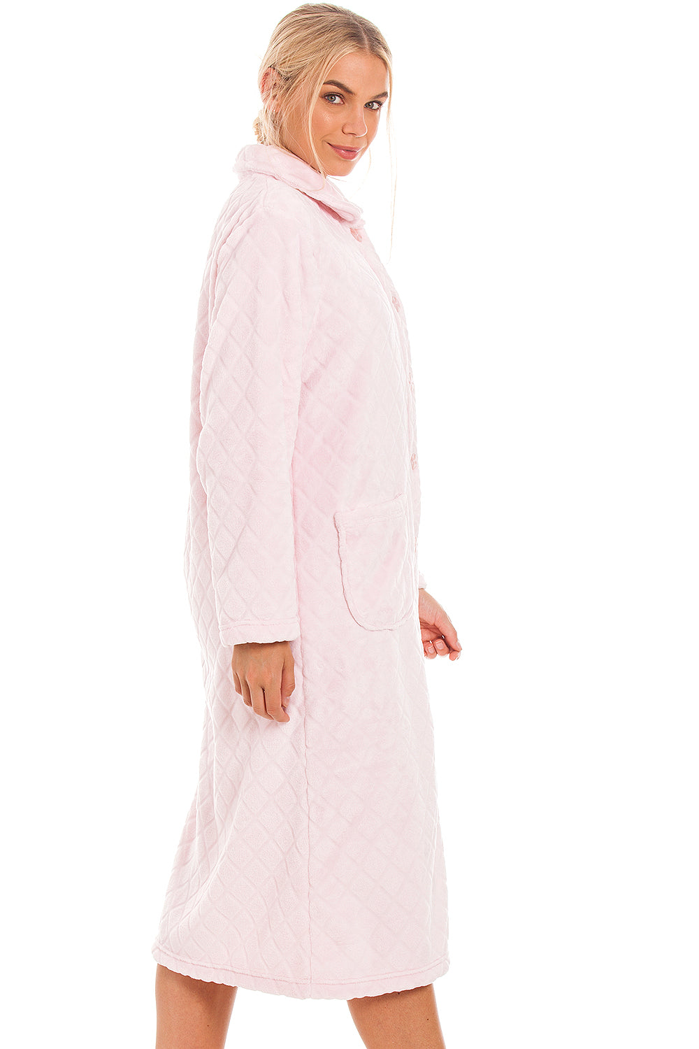 Womens Supersoft Button Front Diamond Print Housecoat