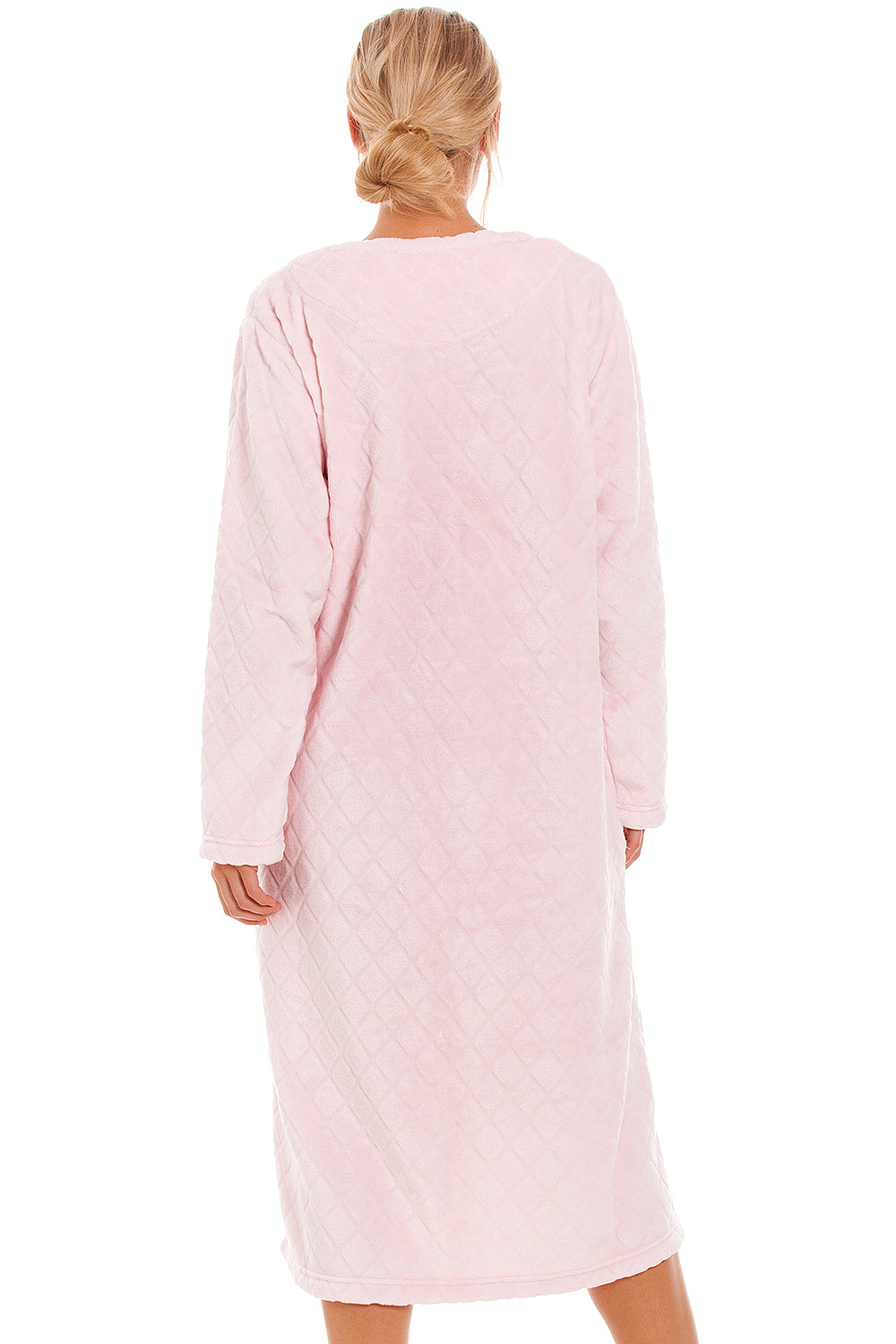 Womens Supersoft Light Blue Zip Front Diamond Print Housecoat