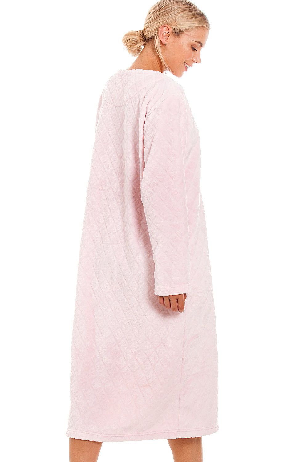 Womens Supersoft Light Blue Zip Front Diamond Print Housecoat