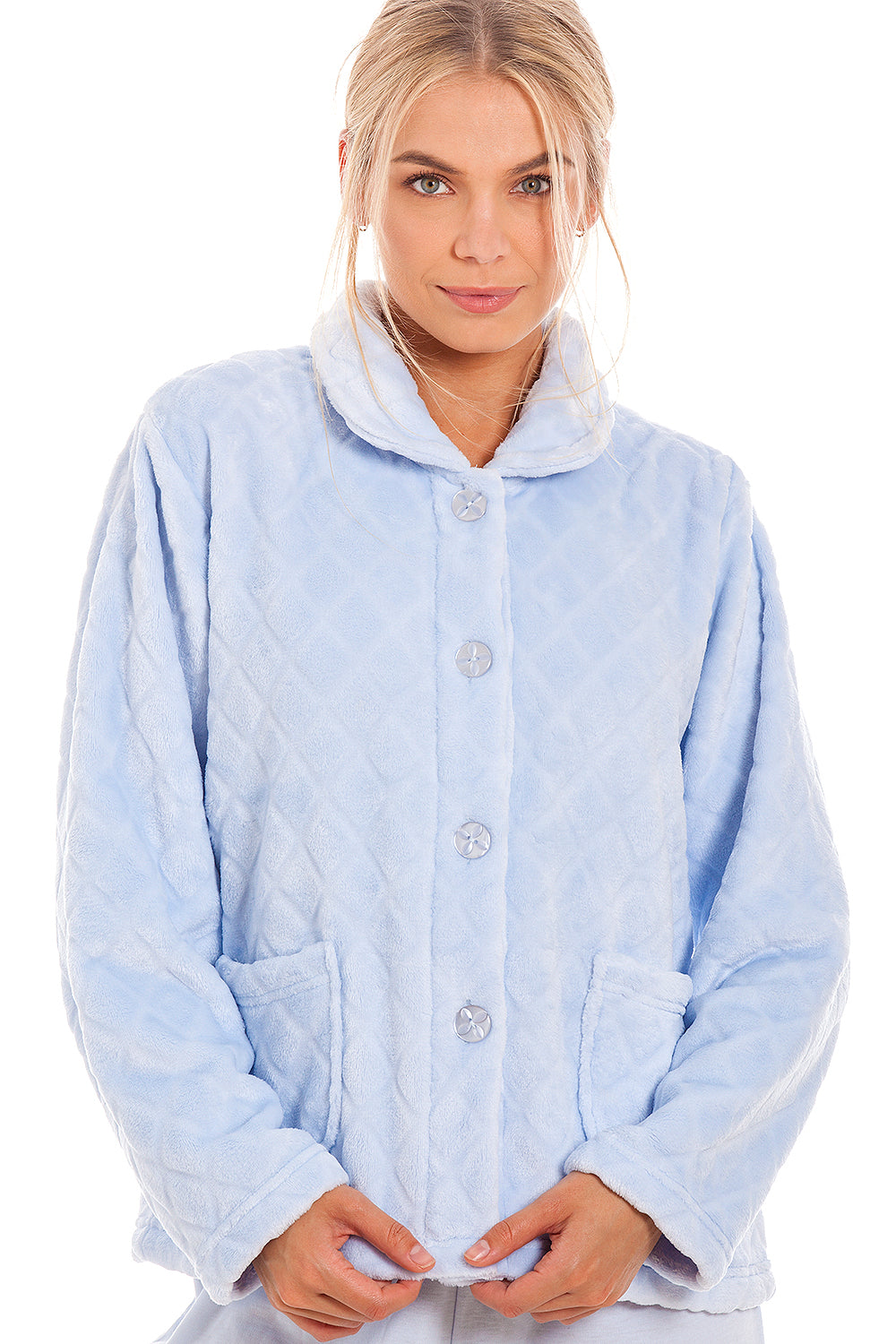 Camille Women's Supersoft Diamond Print Bed Jacket with Pockets