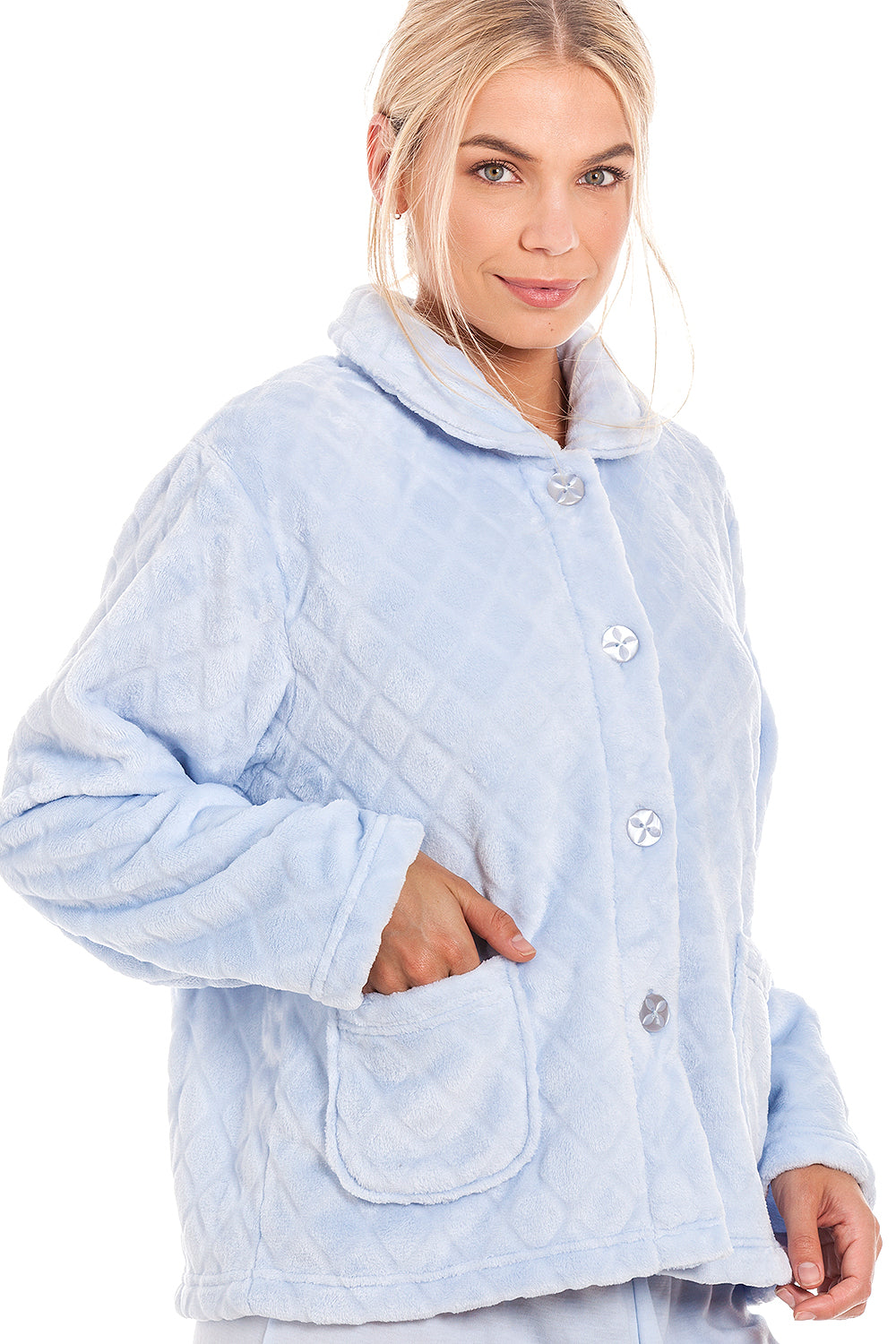 Camille Women's Supersoft Diamond Print Bed Jacket with Pockets