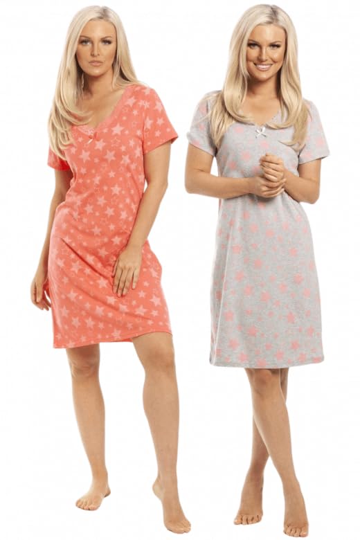 Camille 2 Pack Short Sleeved Summer Cotton Nighties - Breathable & Lightweight Nighties for Women
