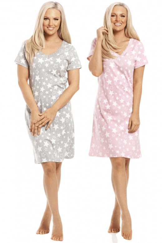 Camille 2 Pack Short Sleeved Summer Cotton Nighties - Breathable & Lightweight Nighties for Women