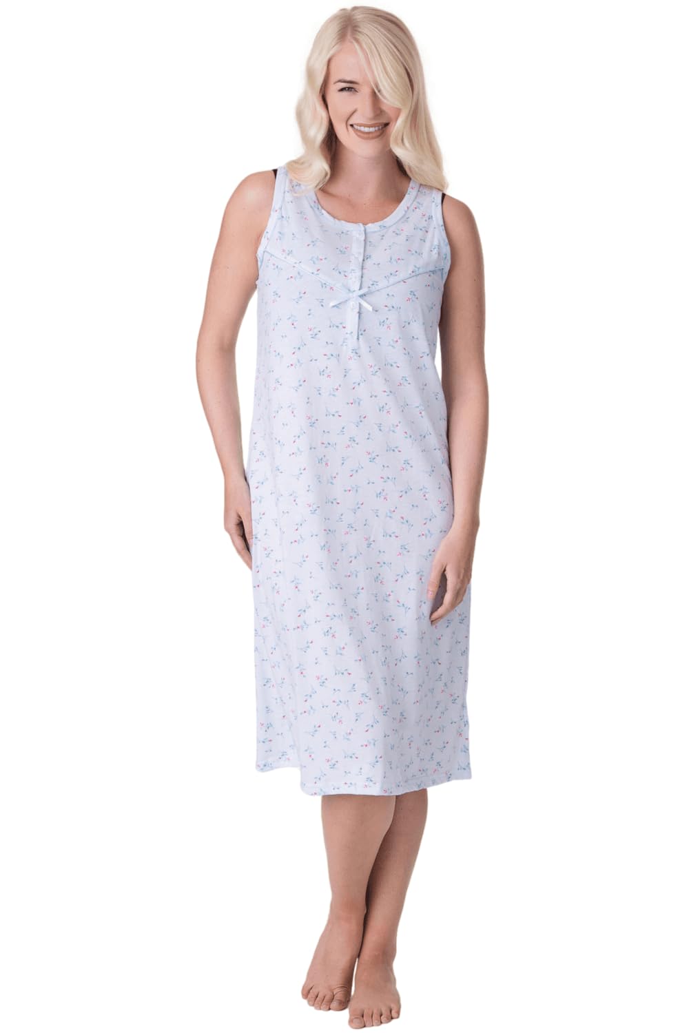 Womens Polycotton Sleeveless Floral Nightdress 