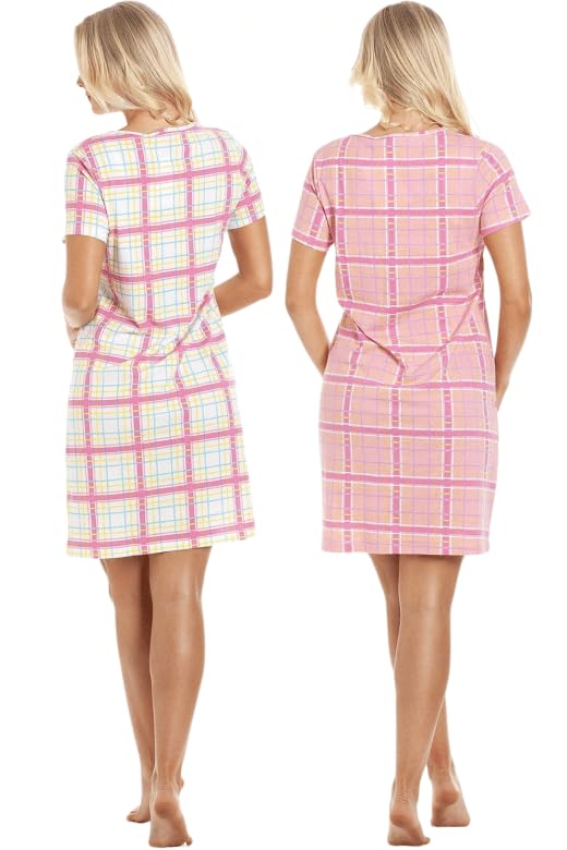 Camille 2 Pack Short Sleeved Summer Cotton Nighties - Breathable & Lightweight Nighties for Women