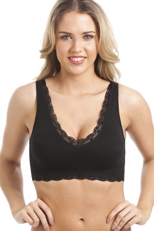 Camille Women's Non-Wire Bra in Black Lace Trim Comfort Padded Lingerie